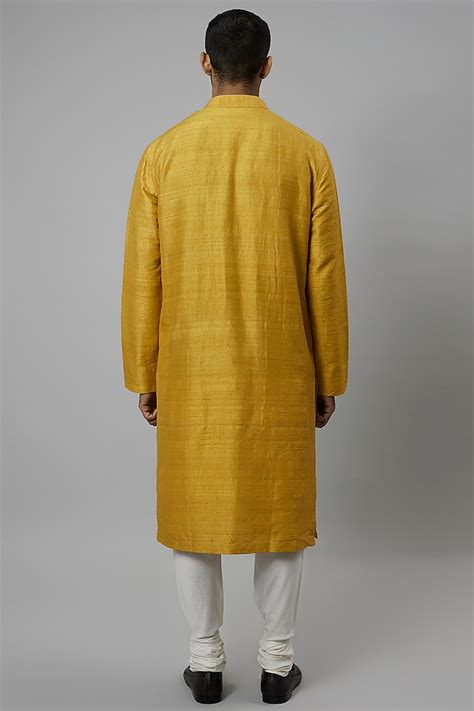 Buy Divyam Mehta Men Haldi Yellow Raw Silk And Katan Silk Embroidered