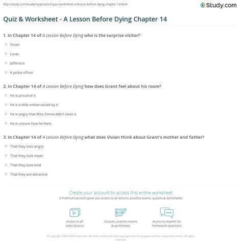 Quiz Worksheet A Lesson Before Dying Chapter Study