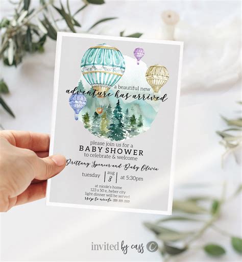 Hot Air Balloon Baby Shower Invitation Adventure Has Arrived