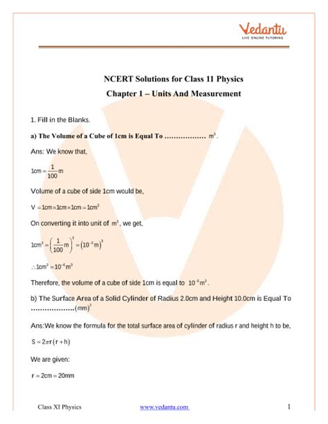 Ncert Solutions For Class Physics Chapter Units And Measurement