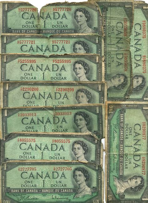 (10) 1954 CANADIAN ONE DOLLAR BILLS