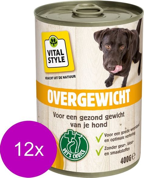 Vitastyle Blik Vitaal Vlees Overgewicht Hondenvoer 12 X 400 G Bol