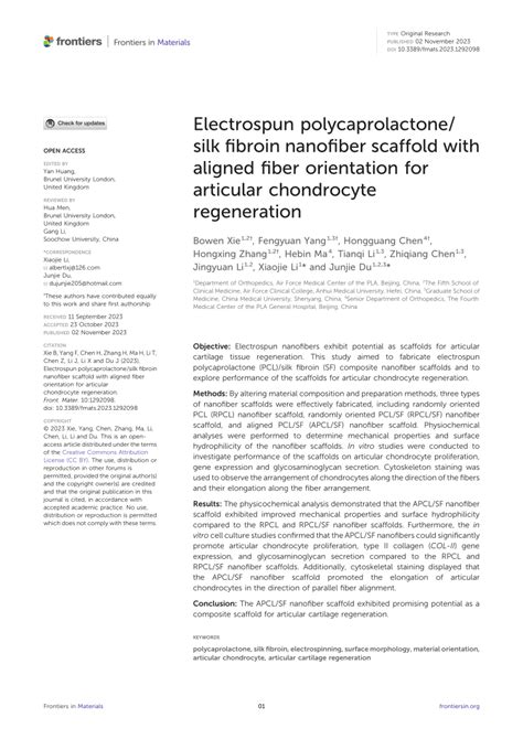 PDF Electrospun Polycaprolactone Silk Fibroin Nanofiber Scaffold With