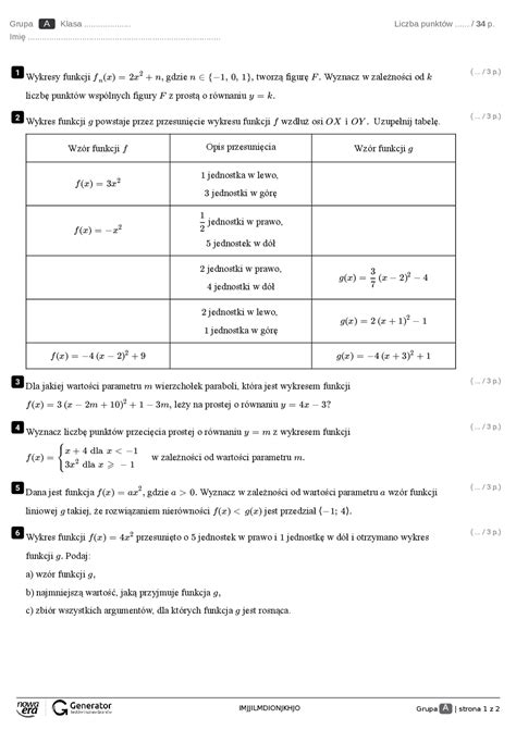 Test Wykres Funkcji Kwadratowej Testy Matematyka Docsity