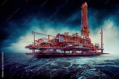 Lplattform Im Ozean Gasplattform Im Ozean Stock Illustration Adobe