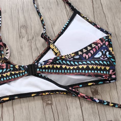Bikini brésilien MAILLOT DE BAIN Imprimé aztec à bretelles String sexy Blanc Blanc
