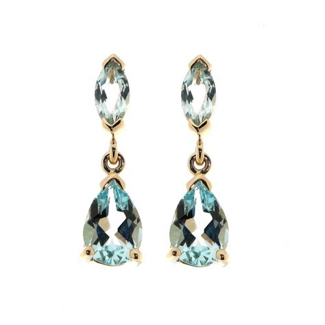 Boucles D Oreilles Topaze Bleue Trait E Poire Et Marquise En Or Jaune