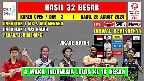 Hasil Korea Open Hari Ini Day R Akane Ester Kalah Shi Yu