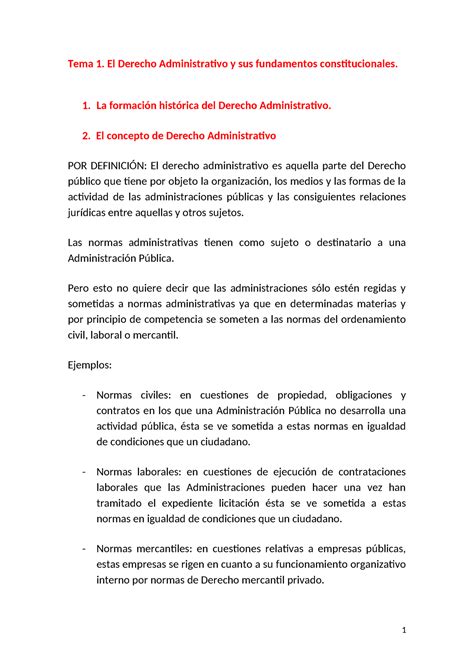 Tema 1 Concepto Derecho Administrativo Tema 1 El Derecho