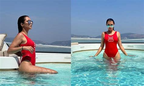 Beach Affair Ruhi Singh Ignites Passion In Printed Bikini Ensemble