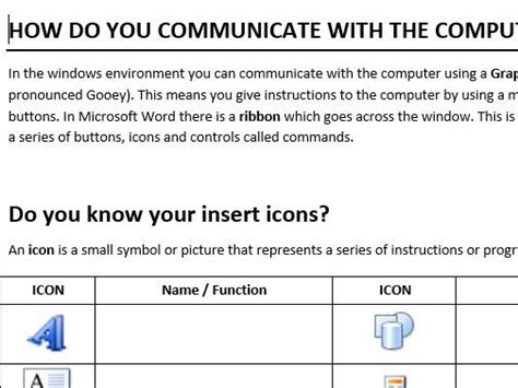 Microsoft Word Icon Worksheet Teaching Resources