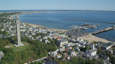 55k Stock Footage Aerial Video Orbiting Pilgrim Monument Revealing