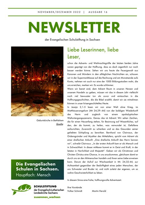 Evangelische Schulen Sachsen Newsletter November Dezember 2022