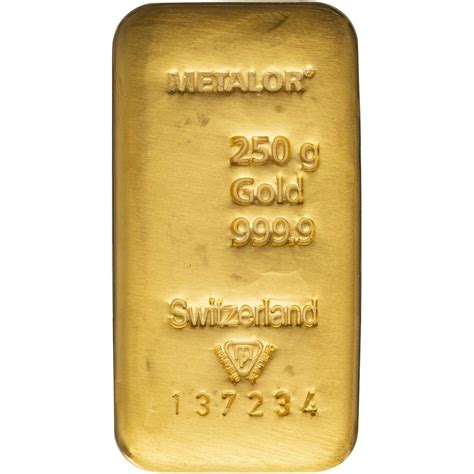 Metalor 250g Cast Gold Bullion Bar Rps Bullion