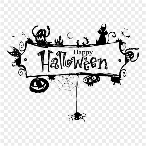 Black Happy Halloween Banner Logo Illustration Transparent Background ...