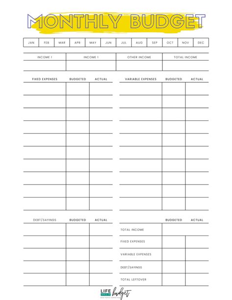 Monthly Budget Worksheet Olia Maighdiln