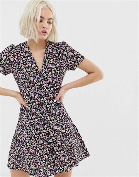 New Look Tea Dress With Lattice Back In Ditsy Floral Asos Tea Dress