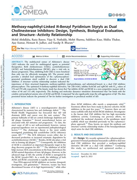 PDF Methoxy Naphthyl Linked NBenzyl Pyridinium Styryls As Dual