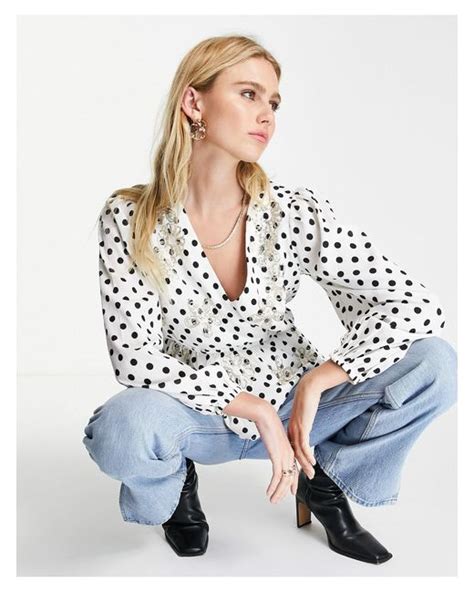 River Island Polka Dot Sequin Embellished Blouse In White Lyst