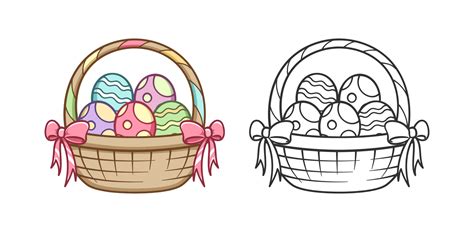 Easter Basket Full Of Eggs Cartoon Outline Set Clipart 15697141 Vector Art At Vecteezy