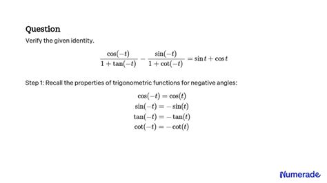 SOLVED Verify The Given Identity Cos T 1 Tan T Sin T 1