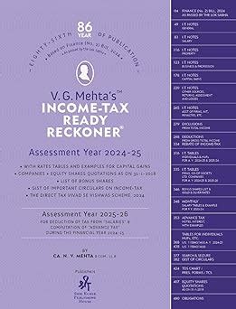 Buy V G Mehta S Income Tax Ready Reckoner DTRR AYs 2024 25 2025