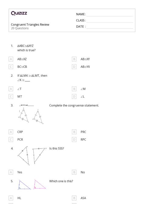 50 Congruent Triangles Sss Sas And Asa Worksheets For 9th Grade On Quizizz Free And Printable