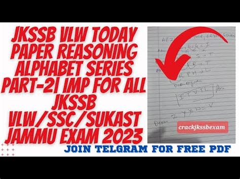 Jkssb Vlw Today Paper Reasoning Alphabet Series Part Imp For All