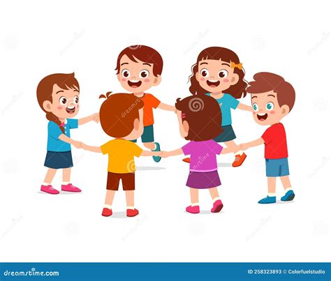 Niño Pequeño Cogiendo La Mano Y Formando Un Círculo Juntos Ilustración