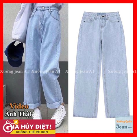 Quần Jeans Nữ Simple Jeans Lưng Cao Dáng Suông Ống Rộng Ulzzang Cực Chất 420 Mixasale