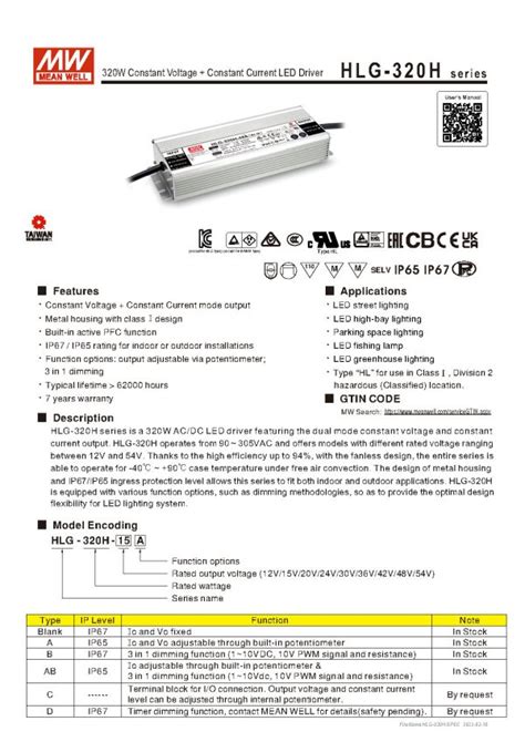 Mean Well Hlg H A V Constant Voltage A W Alexan