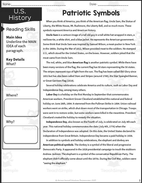 Patriotic Symbols Reading Packet By Teach Simple