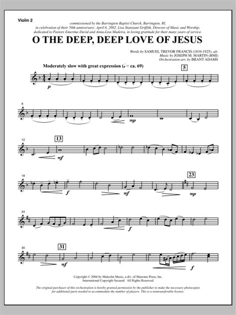 O The Deep Deep Love Of Jesus From Harvest Of Sorrows Violin 2 By Joseph M Martin Sheet