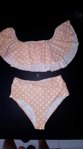 Free Shipping Pink Peach Polka Dot Ruffled Bikini Sets Jkp