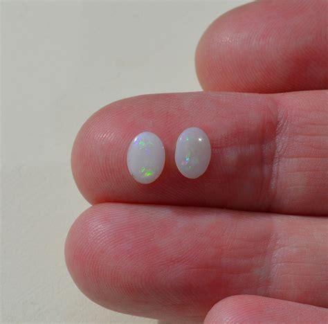 Pair Of Loose Australian Opal Cabochons Oval 7x5