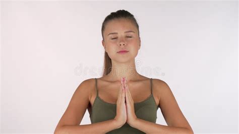 Beautiful Young Woman Meditating With Eyes Closed Isolated Stock Image