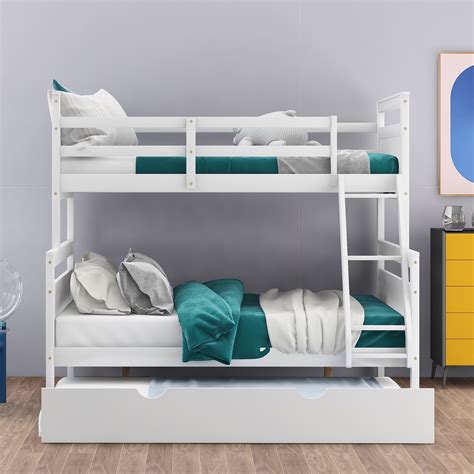 Dreambuck Bunk Bed Twin Over Full With Trundle Solid Wood Bunk Beds With Ladder And Guardrail