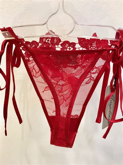 Marjolaine Red Daphnee Leavers Lace Thong Heaven Lingerie