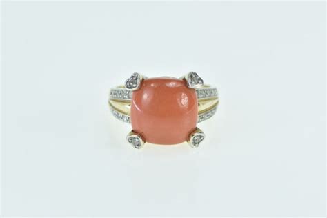 10K 1940 S Coral Diamond Ornate Statement Ring Size 7 Gem