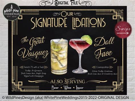 Wedding Signature Drinks Printable Sign Art Deco Wedding Prohibition