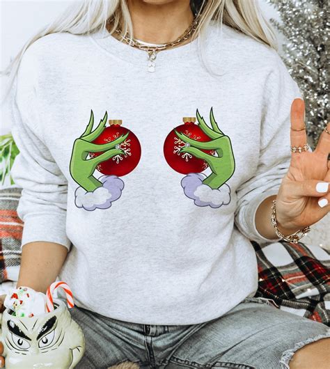 Funny Ornament Boob Christmas Sweatshirt Funny Ugly Christmas Sweater