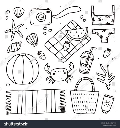 Set Summer Doodles Female Bikini Wicker Stock Vector Royalty Free Shutterstock