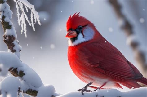 Premium AI Image | Red Cardinal bird in the snow on a branch of a tree