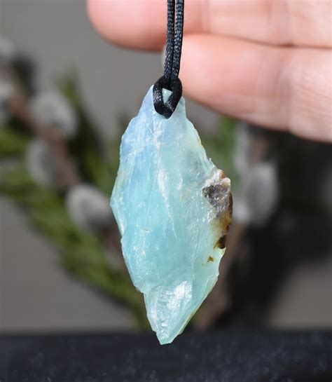 Peruvian Blue Opal Rough Pendant Beautiful Sky Blue Rough Opal Pendant