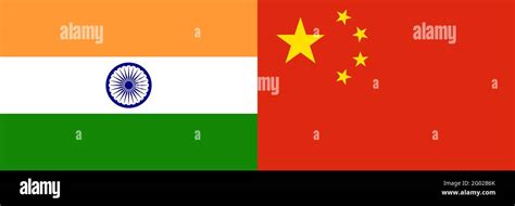 Illustration of India and China national flags tied together ...