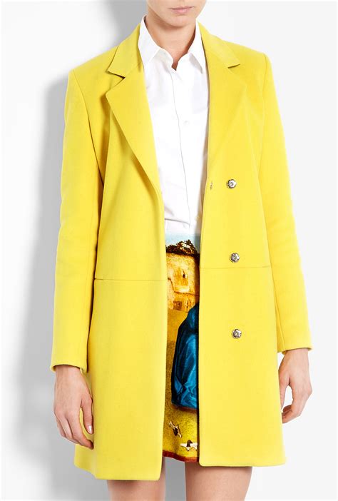 Msgm Yellow Wool Coat In Yellow Lyst