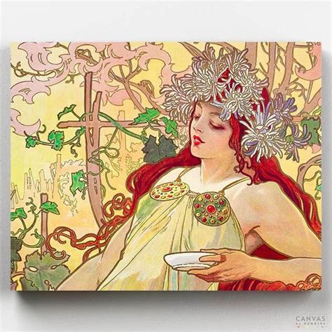 Premium Paint By Numbers Kit Autumn Alphonse Mucha Canvas By Numbers