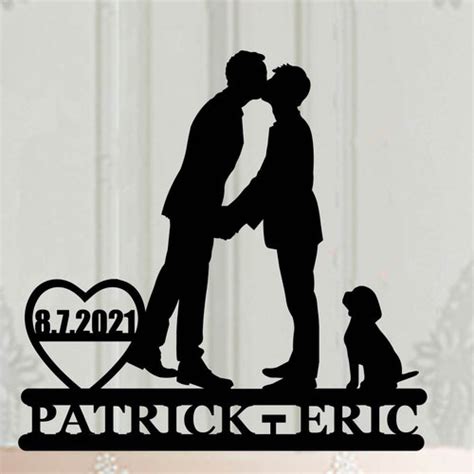 Fully Custom Gay Wedding Cake Topper 2 Grooms Silhouette Etsy