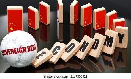 China Stagflation Economy Domino Effect Chain Stock Illustration