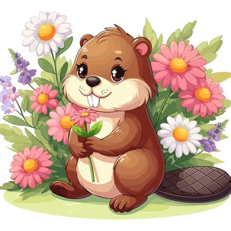 Cute Beaver Vector Illustration De Dessin Animé Vecteur Premium